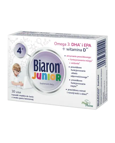 Biaron Junior,  30 kapsułek miękkich do żucia - Suplement diety z kwasami omega-3 i witaminą D