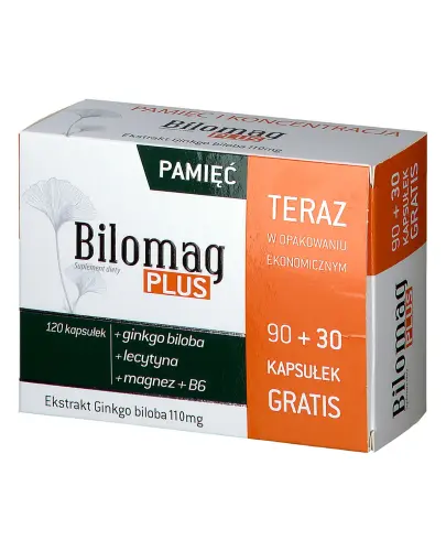 Bilomag Plus, 120 kapsułek - Ginko biloba, lecytyna, magnez + B6