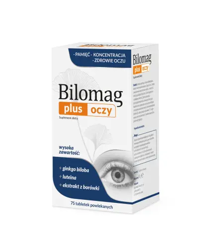 Bilomag plus oczy, 75 tabletek powlekanych - Z ekstraktem z miłorzębu japońskiego oraz kompleksem minerałów i witamin