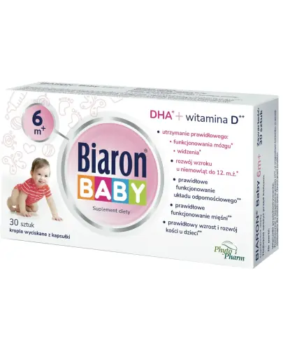 Biaron Baby 6m+, 600 j.m., 30 kapsułek twist-off - Suplement diety z kwasem DHA i witaminą D dla dzieci od 6. miesiąca życia