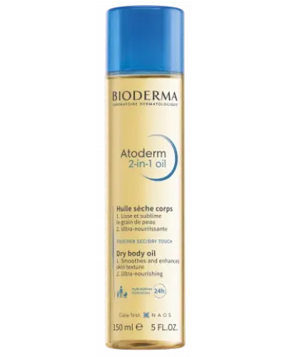 Bioderma Atoderm 2-in-1 suchy olejek, 150 ml - Wygładza i głęboko odżywia naskórek, zapewnia długotrwałe nawilżenie skóry