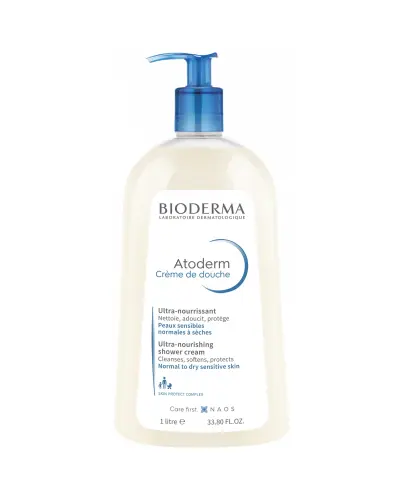 Bioderma Atoderm Creme de douche Kremowy żel do mycia twarzy i ciała, 1 l - Odżywczy, kremowy żel do skóry normalnej, suchej i wrażliwej