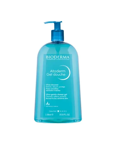 Bioderma Atoderm Gel Douche Nawilżający żel pod prysznic i do kąpieli, 1000 ml - Zmiękczający żel oczyszczający bez dodatku mydła, do higieny skóry suchej i normalnej