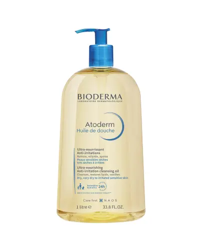 Bioderma Atoderm Huile de douche Nawilżający olejek do kąpieli i pod prysznic, 1 l - 24-godzinne nawilżenie i natychmiastowy komfort już podczas kąpieli