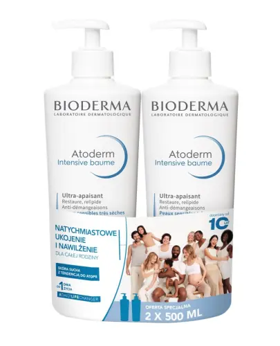 Bioderma Atoderm Intensive Baume, 2 x 500 ml - Kojący balsam emolientowy do skóry atopowej, suchej, bardzo suchej