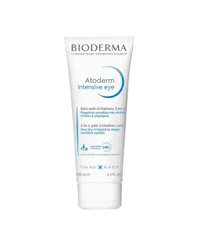 Bioderma Atoderm Intensive Eye Kojący krem do skóry powiek 3w1, 100 ml  - Codzienna pielęgnacja podrażnionej skóry powiek 3w1: łagodzi, regeneruje i usuwa makijaż