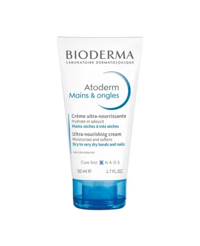 Bioderma Atoderm Ultraodżywczy krem do rąk i paznokci, 50 ml - Dzięki swojej formule tworzy ochronną barierę, zapewniając efekt "rękawiczki" i długotrwałe uczucie komfortu