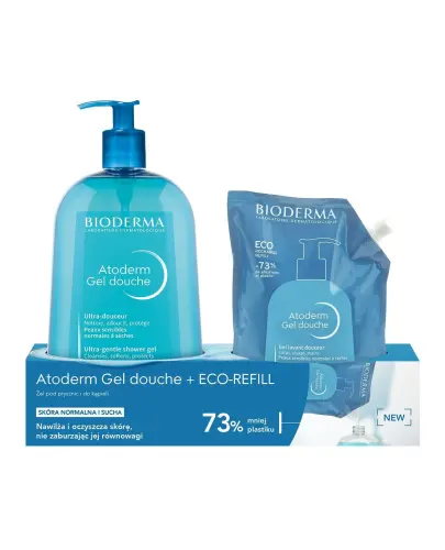 Bioderma Atoderm Gel douche, żel pod prysznic, 1 l + Eco-Refill, 1 l - Zestaw do higieny skóry suchej i normalnej