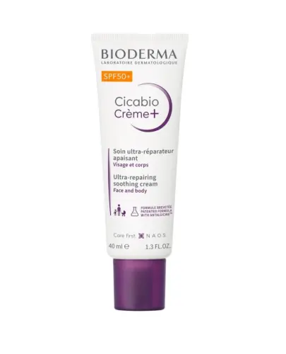 Bioderma Cicabio Creme+, Krem naprawczo-kojący SPF50+, 40 ml - Krem ​​naprawczy zapobiegający powstawaniu przebarwień, który optymalizuje proces gojenia