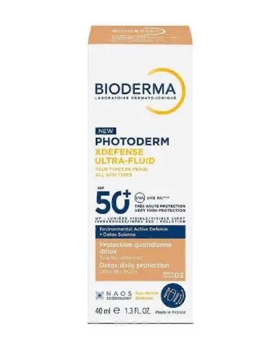 Bioderma Photoderm XDefense Ultra-Fluid SPF50+ Ultralekki fluid 03, 40 ml - Ochrona przeciwsłoneczna i wyrównany koloryt