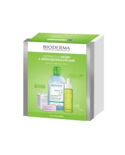 Bioderma Sebium H2O, 500 ml + Serum, 30 ml +  Glov płatki kosmetyczne, 3 sztuki - Zestaw do pielęgnacji skóry z niedoskonałościami