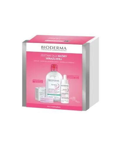 Bioderma Sensibio H2O, 500 ml + Defensive Serum, 30 ml + Płatki do demakijażu, 3 sztuki - Zestaw do skóry wrażliwej