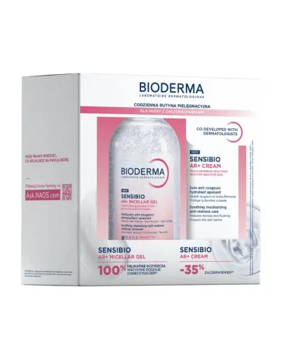 Bioderma Sensibio AR+ Zestaw Krem kojąco-nawilżający + Żel micelarny oczyszczający, 40 ml + 250 ml - Dla skóry z zaczerwienieniem