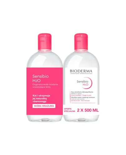 Bioderma Sensibio H2O Woda micelarna, 2 x 500 ml  - Oczyszcza skórę zarówno rano, jak i wieczorem. Eliminuje zanieczyszczenia oraz makijaż