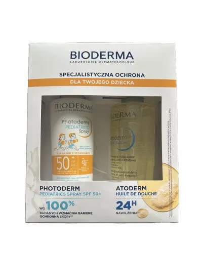 Bioderma Zestaw Atoderm Huile de douche + Photoderm Pediatrics Spray SPF 50+, 200ml +  200 ml - Który zapewnia ochronę skóry