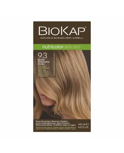 Biokap Nutricolor Delicato 9.3 Bardzo jasny złoty blond, 140 ml - Farba do włosów bez amoniaku, rezorcyny, parabenów i PPD.