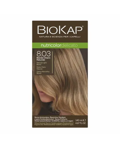 Biokap Nutricolor Delicato 8.03 Jasny naturalny blond, 140 ml - Farba do włosów bez amoniaku, rezorcyny, parabenów i PPD