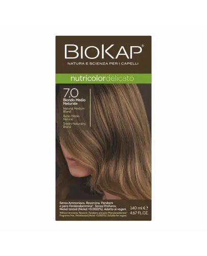 Biokap Nutricolor Delicato 7.0 Średni blond, 140 ml - Farba do włosów bez amoniaku, rezorcyny, parabenów, a także PPD.