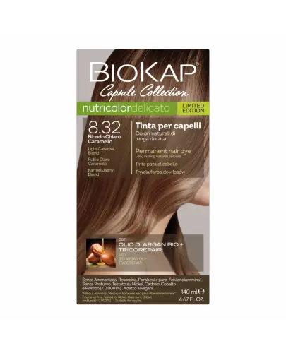 Biokap Nutricolor Delicato 8.32 Karmelowy jasny blond, 140 ml - Farba do włosów bez amoniaku, rezorcyny, parabenów i  PPD