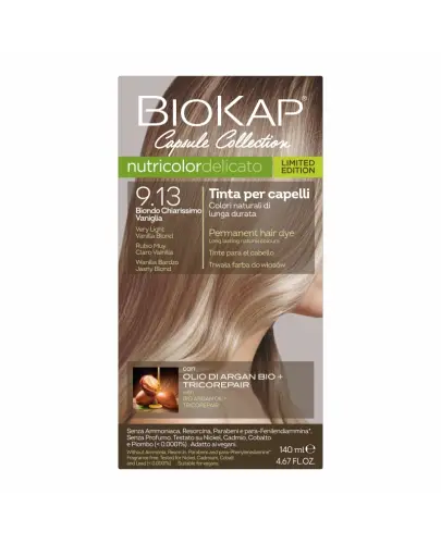 Biokap Nutricolor Delicato 9.13 wanilia bardzo jasny blond, 140 ml - Farba do włosów bez amoniaku, rezorcyny, parabenów i PPD