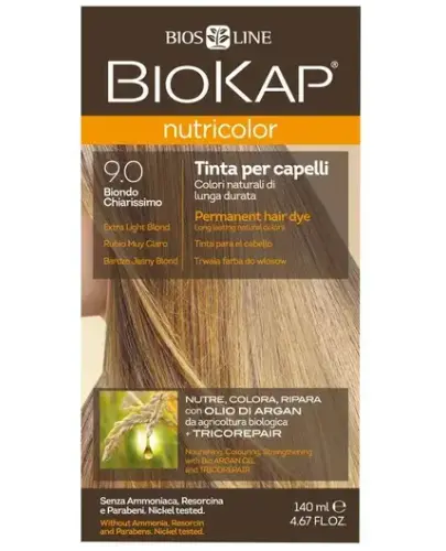 Biokap Nutricolor 9.0 Bardzo jasny blond, 140 ml - Farba koloryzująca do włosów bez amoniaku, rezorcyny, parabenów