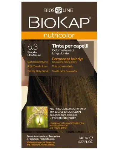 Biokap Nutricolor 6.3 Ciemny złoty blond, 140 ml - Farba koloryzująca do włosów bez amoniaku, rezorcyny, parabenów