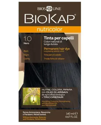 Biokap Nutricolor 1.0 czarny, 140 ml - Farba do włosów  bez amoniaku, rezorcyny, parabenów.