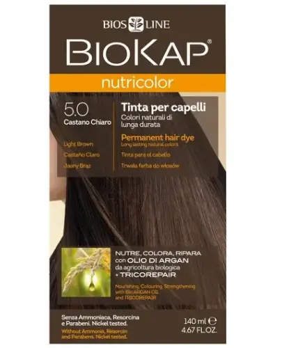 Biokap Nutricolor 5.0 Jasny brąz, 140 ml - Farba do włosów  bez amoniaku, rezorcyny, parabenów