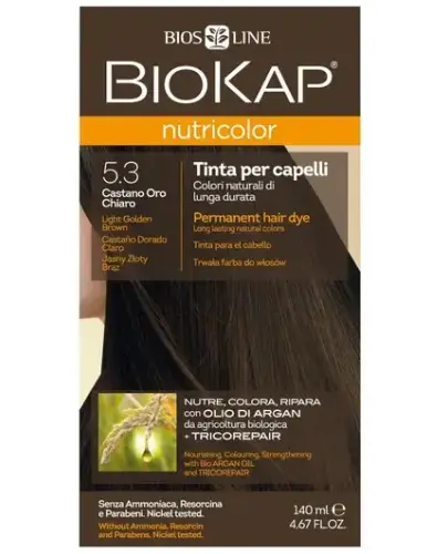 Biokap Nutricolor 5.3 Jasny złoty brąz, 140 ml - Farba do włosów na bazie naturalnych składników, bez amoniaku, rezorcyny, parabenów