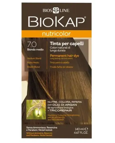 Biokap Nutricolor 7.0 Średni blond, 140 ml - Farba do włosów bez amoniaku, rezorcyny, parabenów