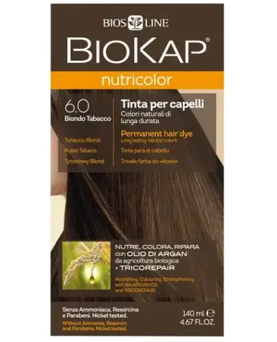 Biokap Nutricolor 6.0 Tytoniowy blond, 140 ml - Farba koloryzująca do włosów bez amoniaku, rezorcyny, parabenów