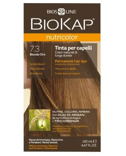 Biokap Nutricolor 7.3 Złoty blond,140 ml - Farba do włosów na bazie naturalnych składników, bez amoniaku, rezorcyny, parabenów