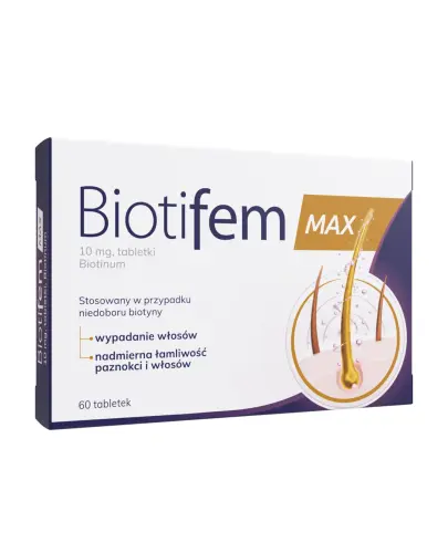 Biotifem Max 10 mg, 60 tabletek - Preparat witaminowy na skórę, włosy i paznokcie. 