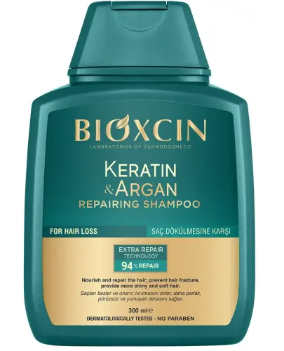 Bioxcin Keratin&Argan, szampon regenerująco – nawilżający, 300 ml - Oczyszcza, wzmacnia, pomaga zapobiegać wypadaniu włosów