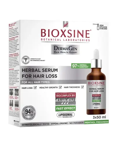 Bioxsine Dermagen, serum przeciw wypadaniu włosów, 3 x 50 ml  - Ziołowe serum do skóry głowy z aktywną formułą BioComplex B11