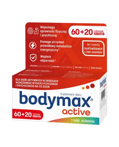 Bodymax Active, 80 tabletek  - Witaminy z żeń-szeniem dla osób aktywnych.