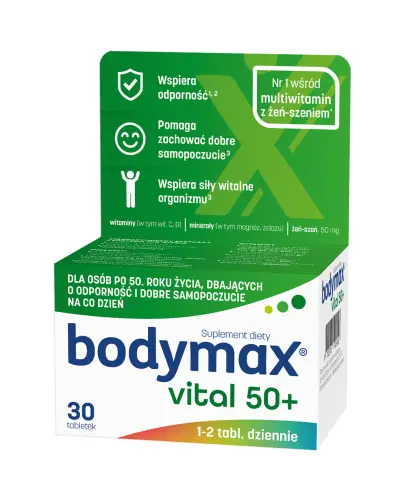 Bodymax Vital 50+, 30 tabletek - Kompleks witamin i minerałów z żeń-szeniem dla dorosłych po 50. roku życia