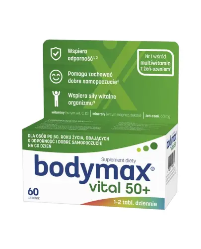 Bodymax Vital 50+, 60 tabletek z żeń-szeniem  - Kompleks witamin i minerałów z żeń-szeniem, dla dorosłych po 50. roku życia