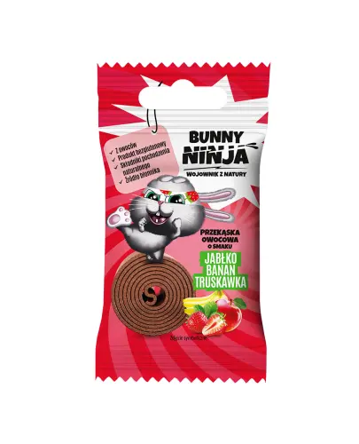 Bunny Ninja Przekąska owocowa o smaku jabłko, banan, truskawka, 15 g - Bezglutenowa przekąska na bazie naturalnych składników