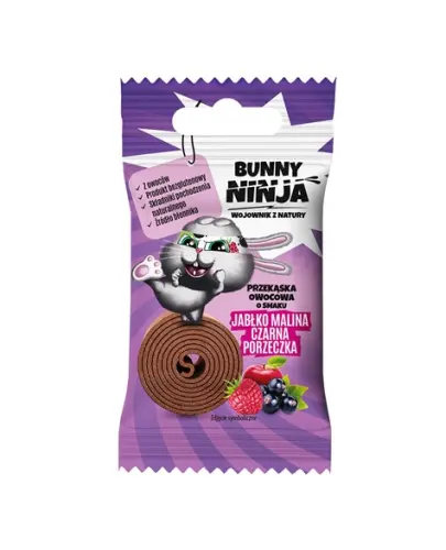 Bunny Ninja Przekąska owocowa o smaku jabłko-malina-czarna porzeczka, 15 g - Bezglutenowa przekąska na bazie naturalnych składników