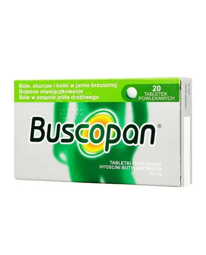 Buscopan 10 mg, 20 tabletek powlekanych - Tabletki rozkurczowe