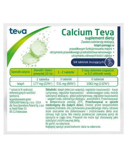 Calcium Teva, 14 tabletek musujących - Tabletki musujące zawierające mleczan wapnia