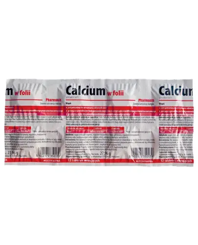 Calcium w folii Pharmasis, 12 tabletek musujących  - Tabletki musujące z wapniem w formie mleczanu wapnia