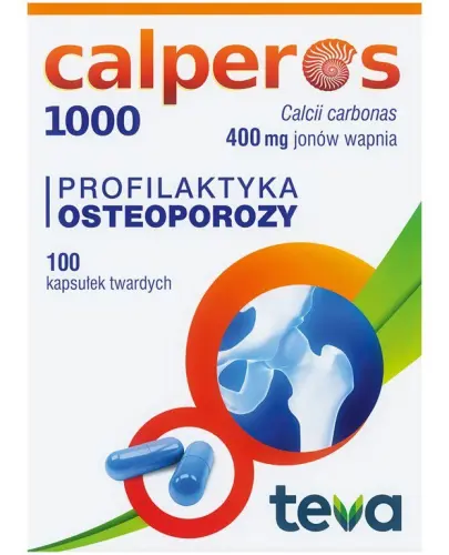 Calperos 1000, 400 mg jonów wapnia, 100 kapsułek - Lek z wapniem do stosowania w profilaktyce osteoporozy