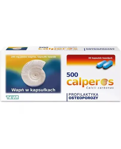 CALPEROS 500, 200 mg jonów wapnia, 30 kapsułek twardych - Lek z wapniem, do stosowania w profilaktyce osteoporozy