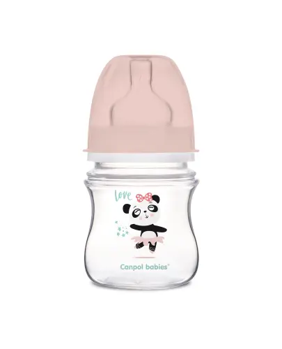 Canpol Babies Butelka szeroka antykolkowa PP EasyStart Exotic Animals różowa, 120 ml - Butelka do karmienia noworodków