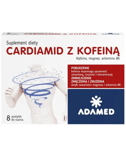 Cardiamid z Kofeiną, 8 pastylek do ssania - Kofeina, magnez, witamina B6