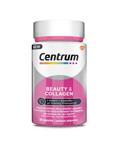 Centrum Beauty & Collagen, 30 kapsułek  - Zestaw witamin i minerałów z kolagenem i olejem z wiesiołka