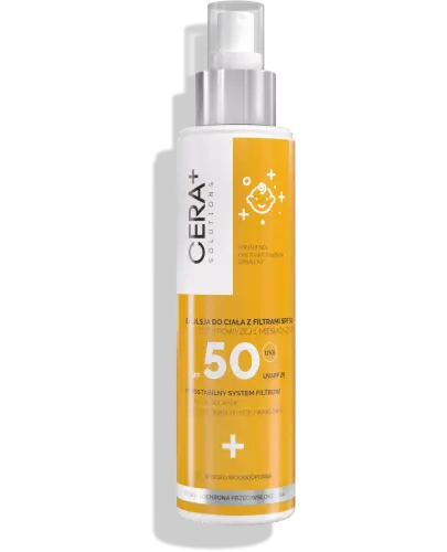 Cera+ Solutions, emulsja do ciała dla dzieci SPF 50, 150 ml - Wodoodporna emulsja dla dzieci powyżej 1. miesiąca życia z ochroną przed działaniem promieniowania UVA i UVB.