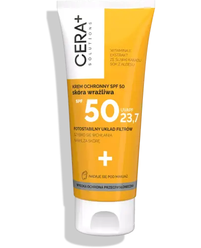 Cera+ Solutions SPF 50, krem ochronny, 50 ml - Krem ochronny do skóry wrażliwej z ochroną przed działaniem promieniowania UVA i UVB